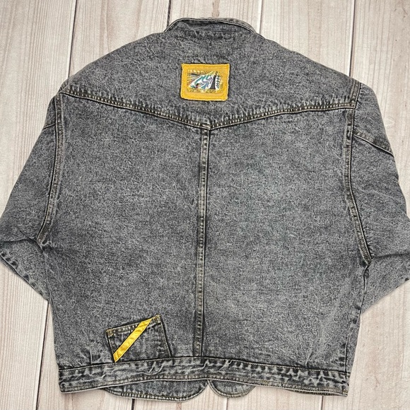 Vintage GET! Womens Medium Acid Wash Faded Black Denim Patchwork Jean Jacket - Picture 9 of 11